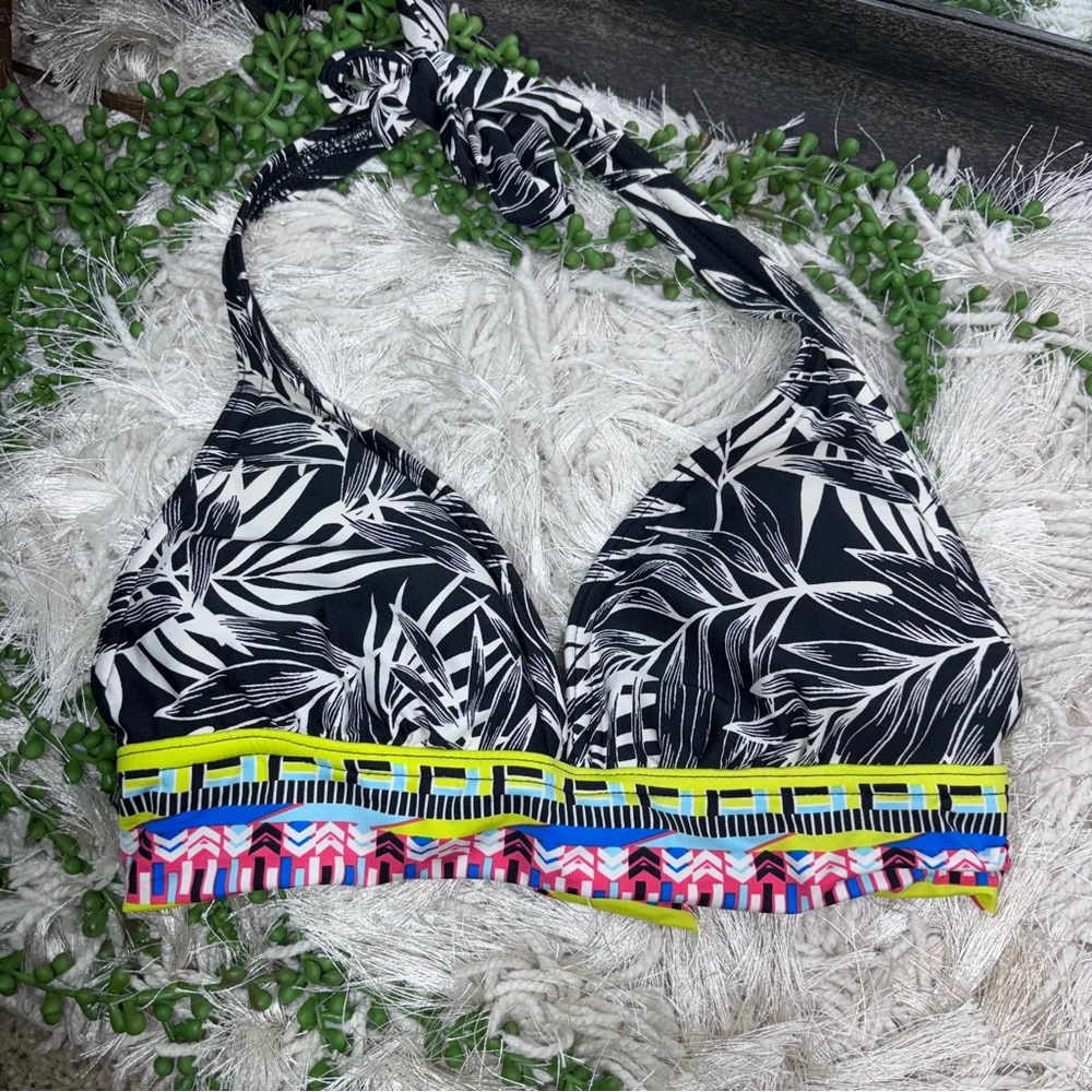 🌼3/$30🌼Jag Tropical Palm Leaf Colorful Geometric Halter Bikini Top Size Small